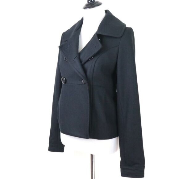 Anthropologie Tulle Size S Double Breasted Pea Coat Jacket Black Wool Blend - Picture 2 of 10